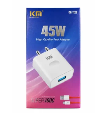 KM - 45W High Quality Fast Charger - CH-1126 - With Type C Dash Cable SuperVooc